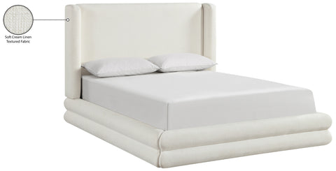 Blaire Cream Linen Textured Fabric Upholstered Full Bed, 1 Piece