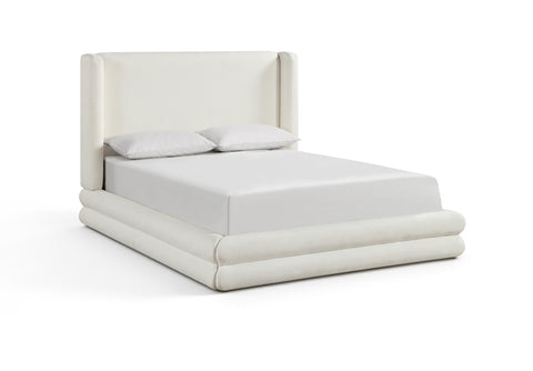 Blaire Cream Linen Textured Fabric Upholstered Full Bed, 1 Piece