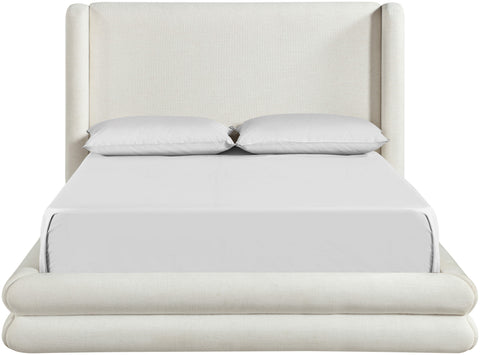 Blaire Cream Linen Textured Fabric Upholstered King Bed, 1 Piece