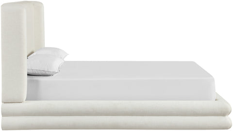 Blaire Cream Linen Textured Fabric Upholstered King Bed, 1 Piece