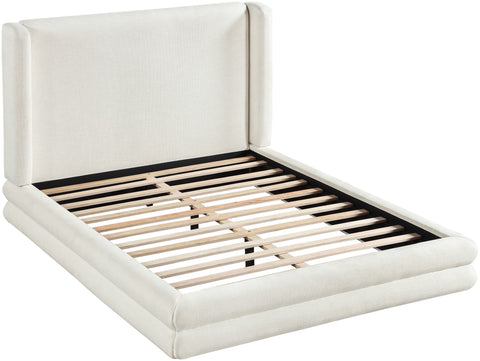 Blaire Cream Linen Textured Fabric Upholstered King Bed, 1 Piece