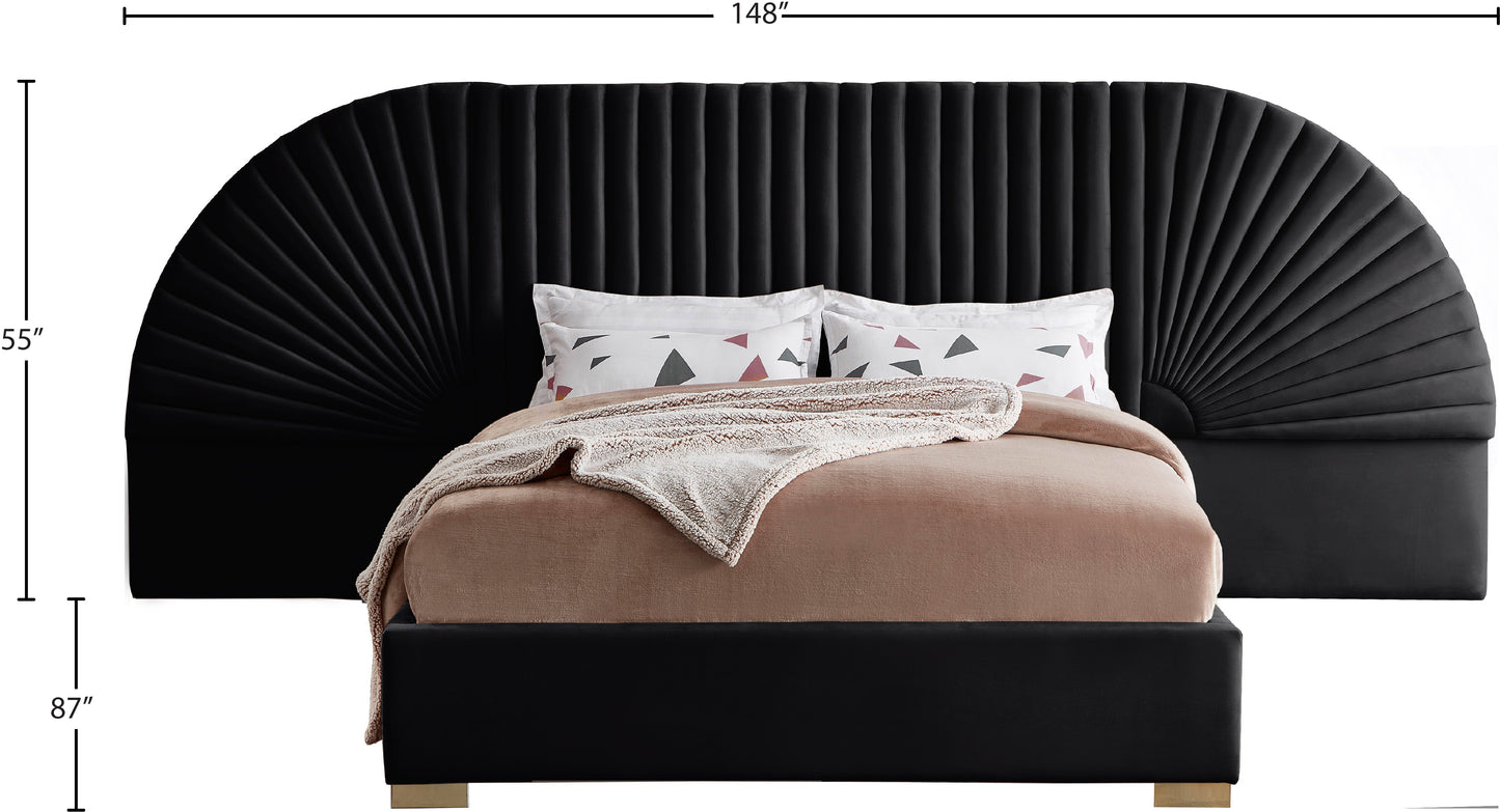 butterfly black velvet queen bed (3 boxes) q