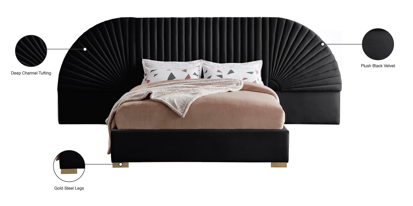 butterfly black velvet queen bed (3 boxes) q