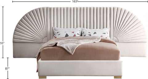 Butterfly Cream Velvet King Bed (3 Boxes) K