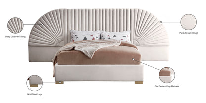 Butterfly Cream Velvet King Bed (3 Boxes) K