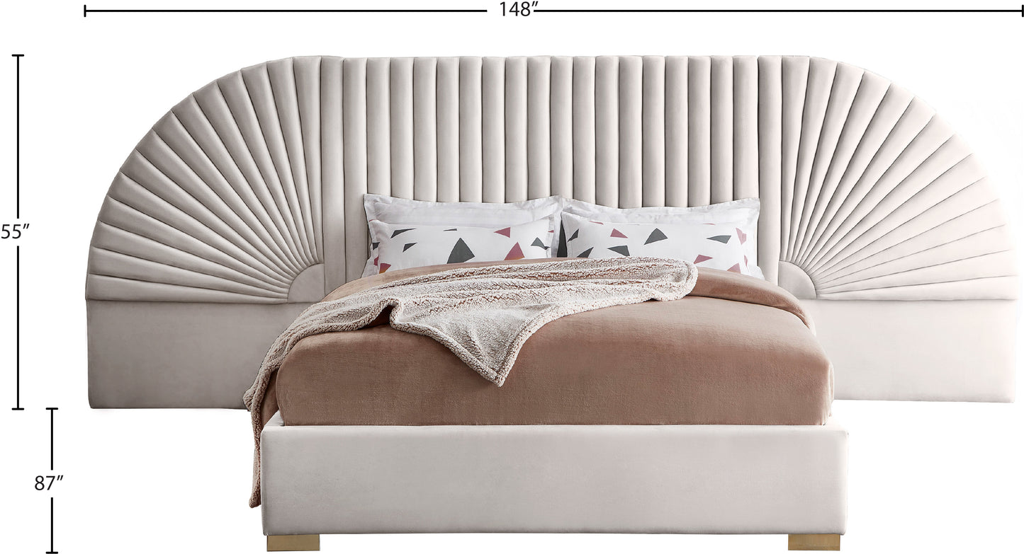 butterfly cream velvet queen bed (3 boxes) q