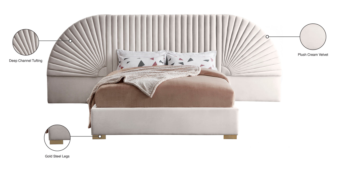 butterfly cream velvet queen bed (3 boxes) q