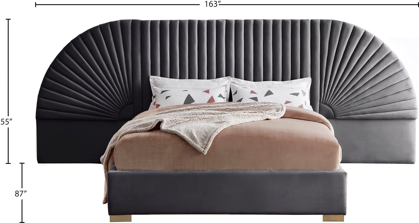 butterfly grey velvet king bed (3 boxes) k