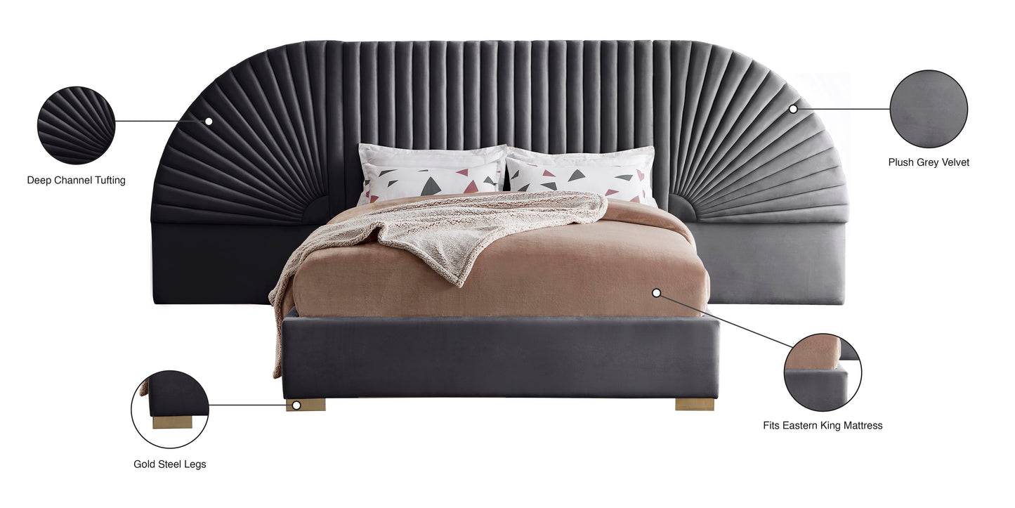 butterfly grey velvet king bed (3 boxes) k