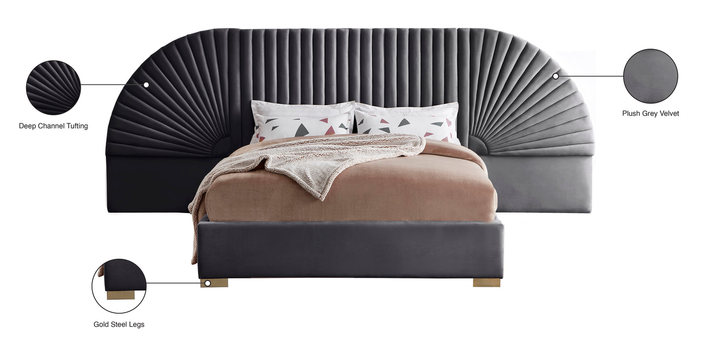 butterfly grey velvet queen bed (3 boxes) q