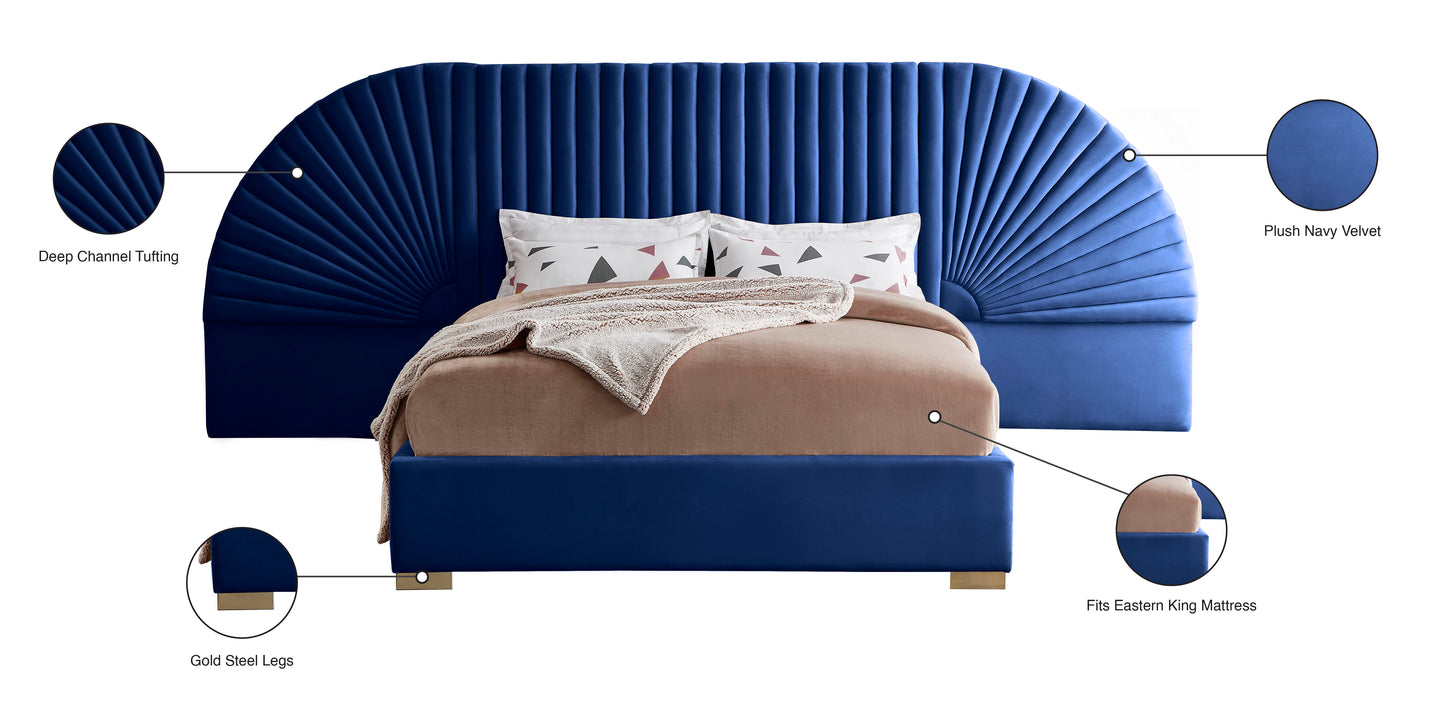 butterfly navy velvet king bed (3 boxes) k