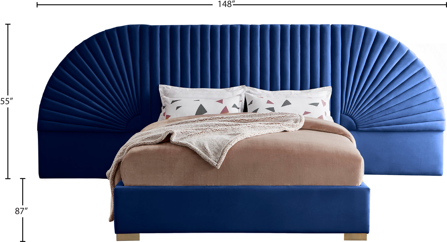 butterfly navy velvet queen bed (3 boxes) q