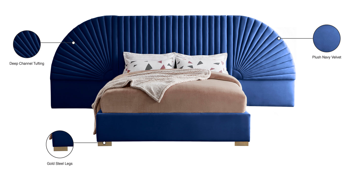 butterfly navy velvet queen bed (3 boxes) q