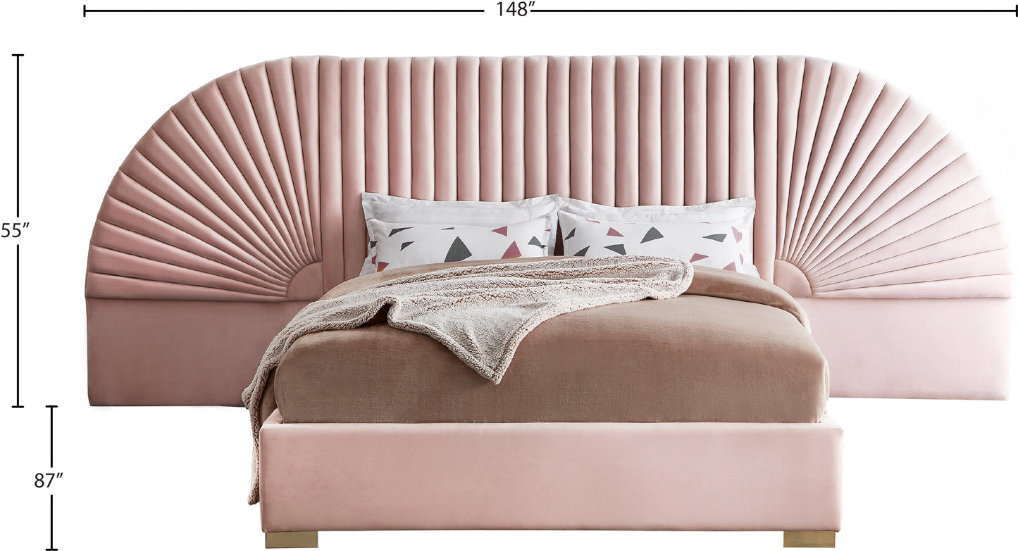 butterfly pink velvet queen bed (3 boxes) q