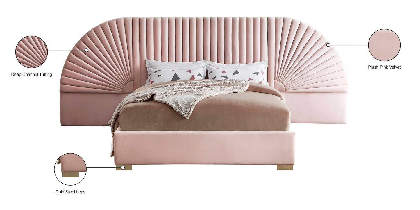 butterfly pink velvet queen bed (3 boxes) q