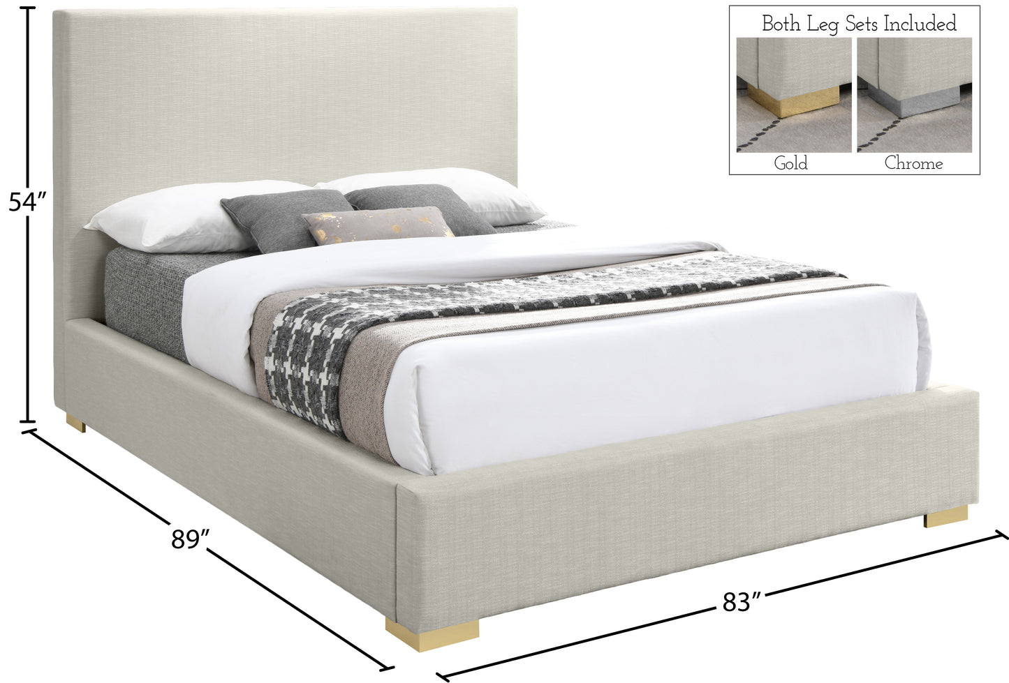 massimo beige linen textured fabric king bed k