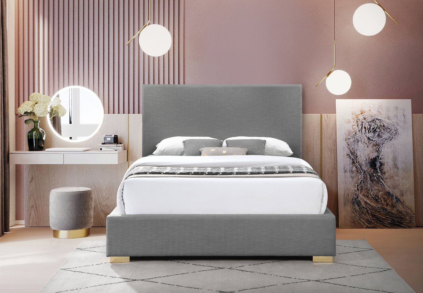 massimo grey linen textured fabric king bed k