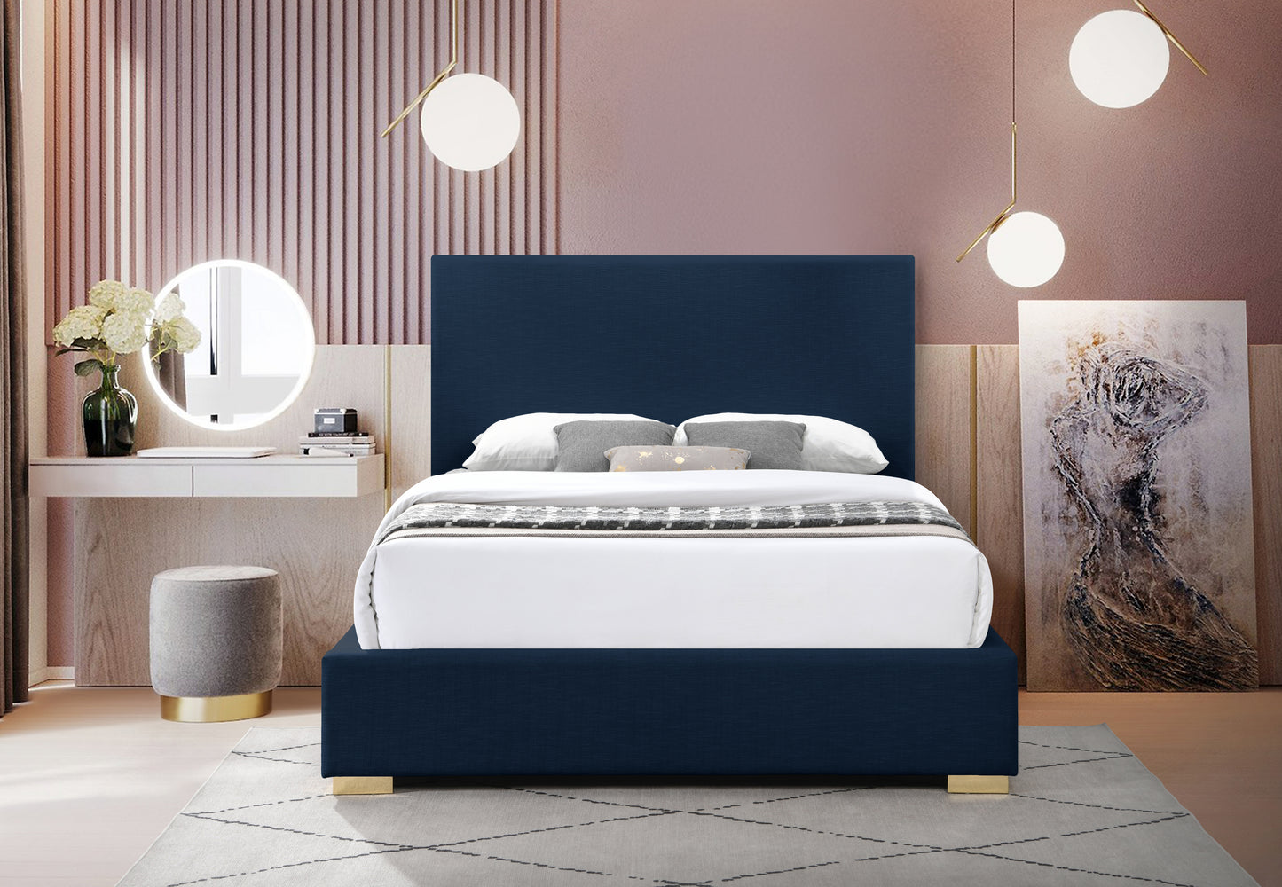 massimo navy linen textured fabric king bed k