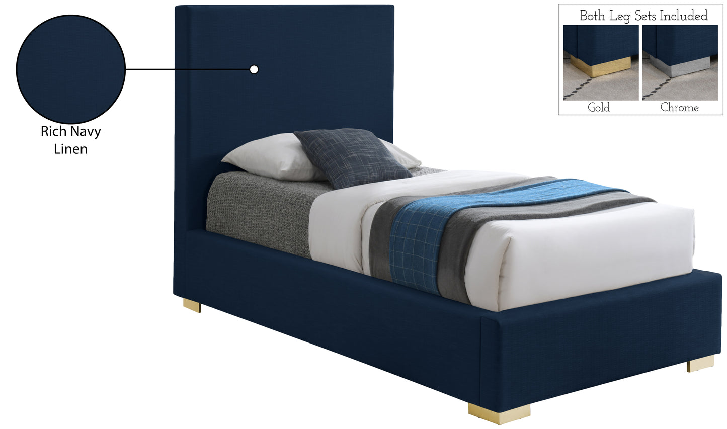 massimo navy linen textured fabric twin bed t