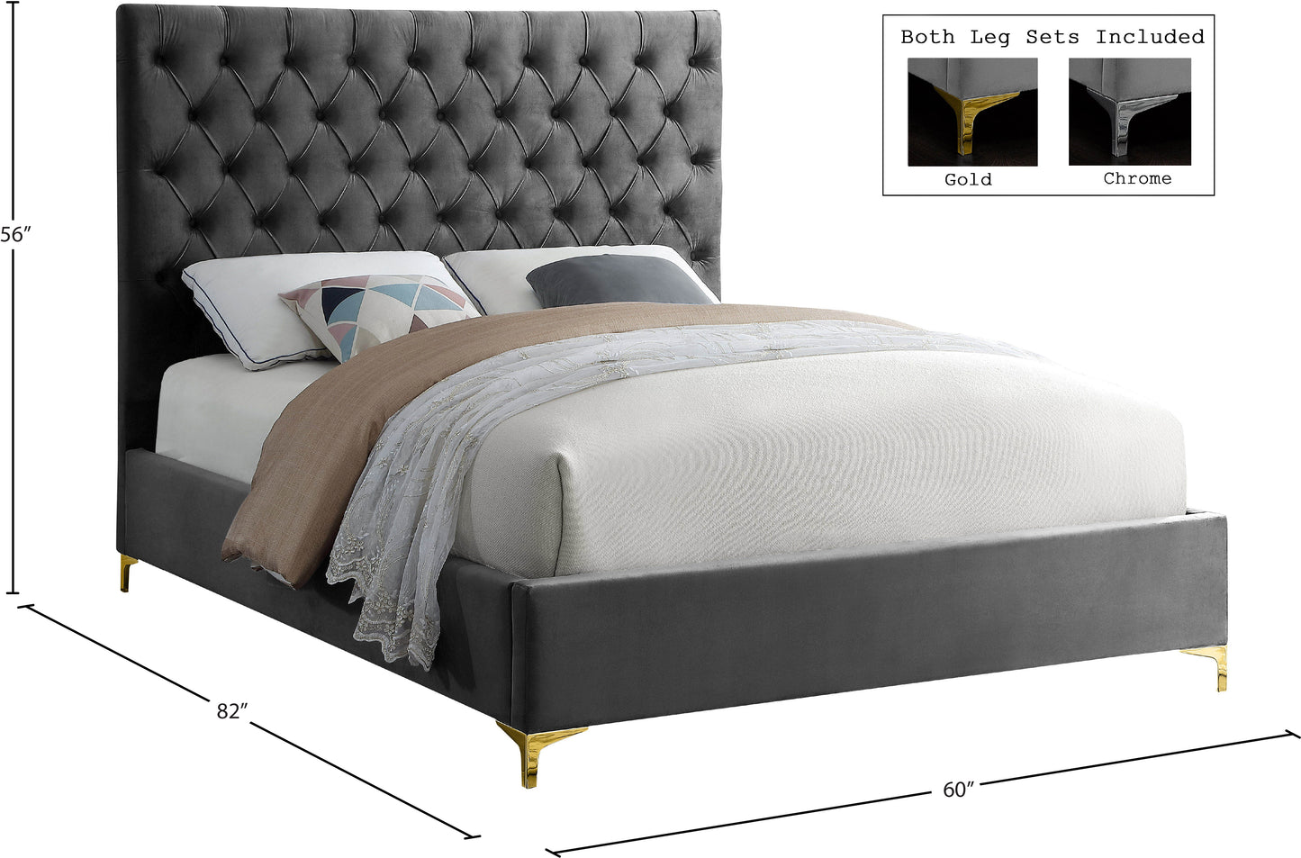 sei grey velvet full bed f