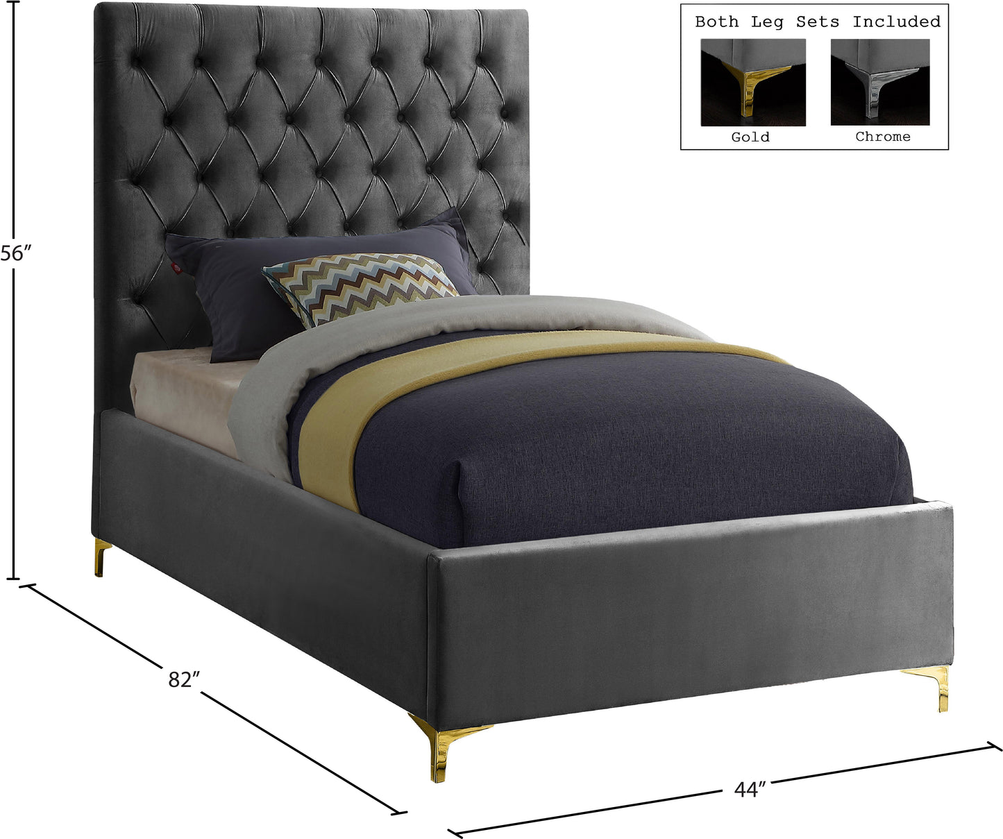 sei grey velvet twin bed t