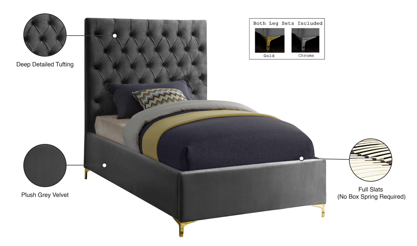 sei grey velvet twin bed t