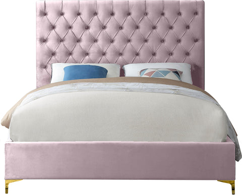 Amara Pink Velvet Upholstered Full Bed, 1 Piece