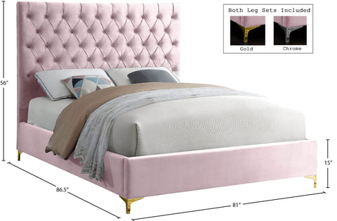 Amara Pink Velvet Upholstered King Bed, 1 Piece