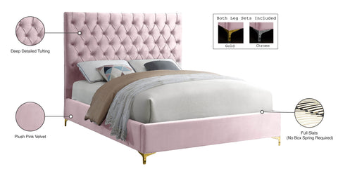 Amara Pink Velvet Upholstered King Bed, 1 Piece
