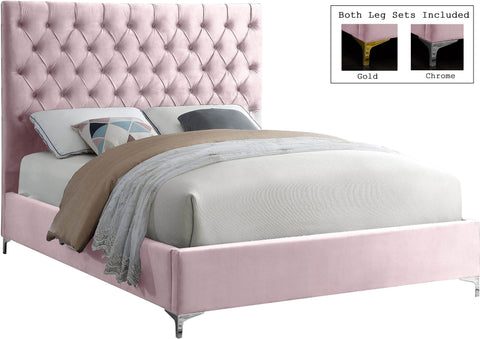 Amara Pink Velvet Upholstered King Bed, 1 Piece