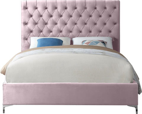 Amara Pink Velvet Upholstered King Bed, 1 Piece
