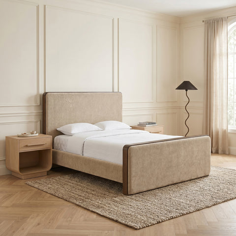 Rowan Beige Fabric Upholstered Queen Bed, 1 Piece