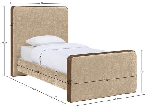Rowan Beige Fabric Upholstered Twin Bed, 1 Piece