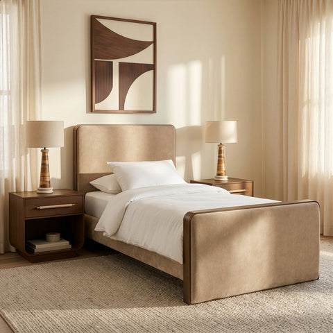 Rowan Beige Fabric Upholstered Twin Bed, 1 Piece