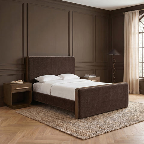 Rowan Brown Fabric Upholstered Queen Bed, 1 Piece
