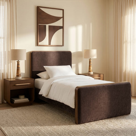 Rowan Brown Fabric Upholstered Twin Bed, 1 Piece