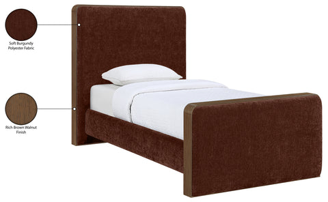 Rowan Burgundy Fabric Upholstered Twin Bed, 1 Piece