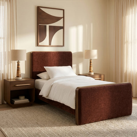 Rowan Burgundy Fabric Upholstered Twin Bed, 1 Piece