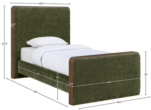 Rowan Green Fabric Upholstered Twin Bed, 1 Piece