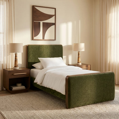 Rowan Green Fabric Upholstered Twin Bed, 1 Piece