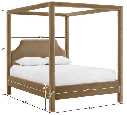 Monroe Beige Velvet Upholstered Full Bed, 1 Piece