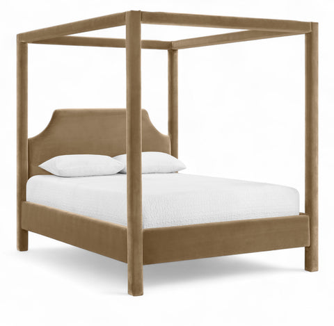 Monroe Beige Velvet Upholstered Full Bed, 1 Piece