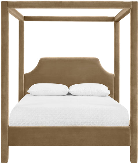 Monroe Beige Velvet Upholstered Full Bed, 1 Piece