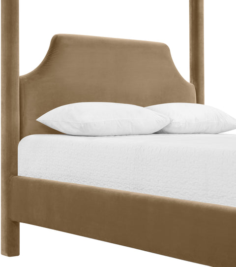 Monroe Beige Velvet Upholstered Full Bed, 1 Piece