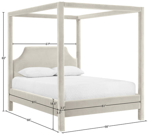 Monroe Cream Velvet Upholstered Queen Bed, 1 Piece