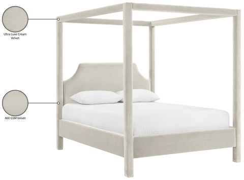 Monroe Cream Velvet Upholstered Queen Bed, 1 Piece