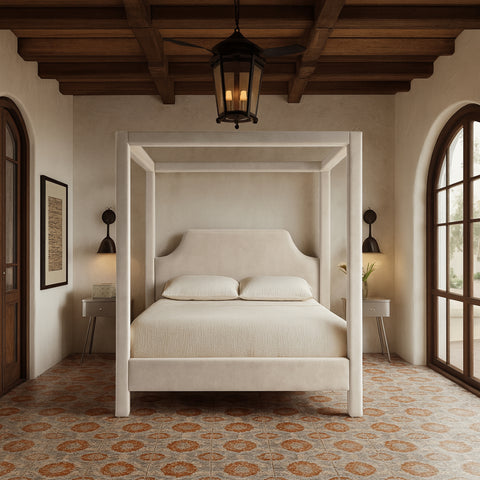 Monroe Cream Velvet Upholstered Queen Bed, 1 Piece