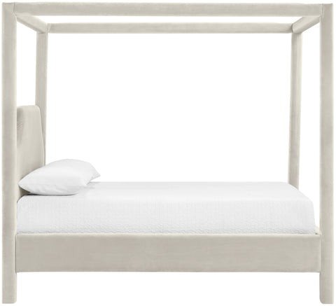 Monroe Cream Velvet Upholstered Queen Bed, 1 Piece