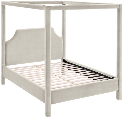 Monroe Cream Velvet Upholstered Queen Bed, 1 Piece