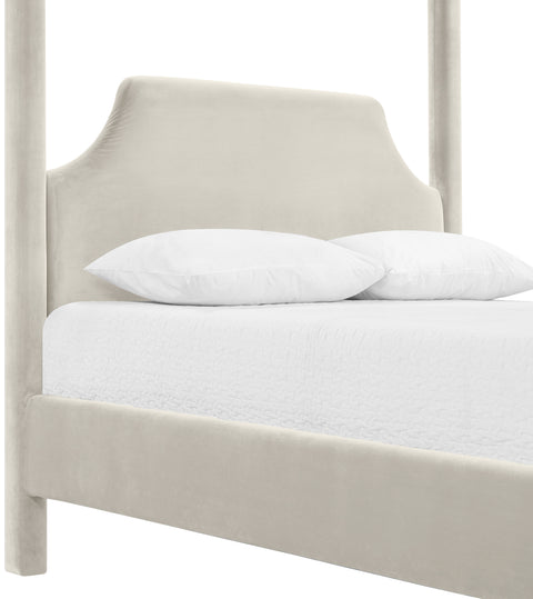 Monroe Cream Velvet Upholstered Queen Bed, 1 Piece